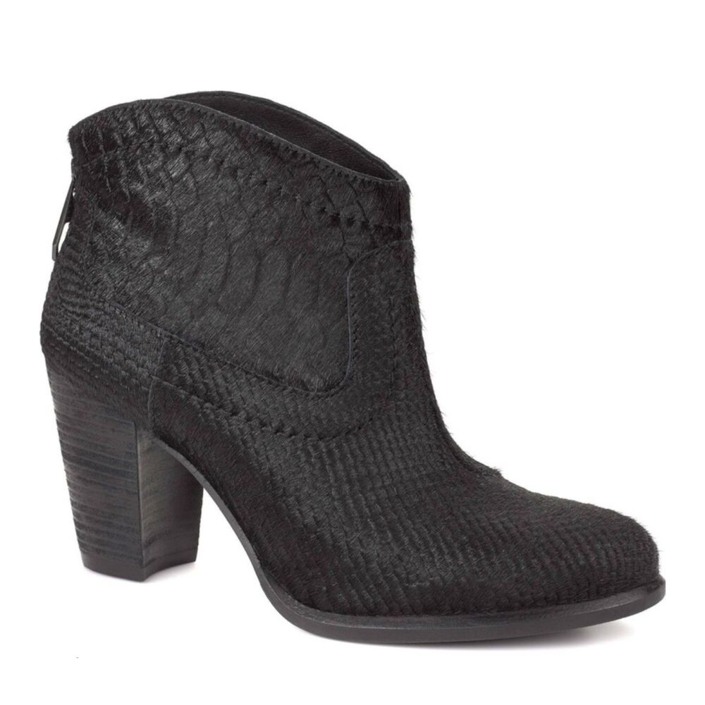 UGG Charlotte Snake Embossed Calf Hair Heeled Zip Back Booties, Sz 7